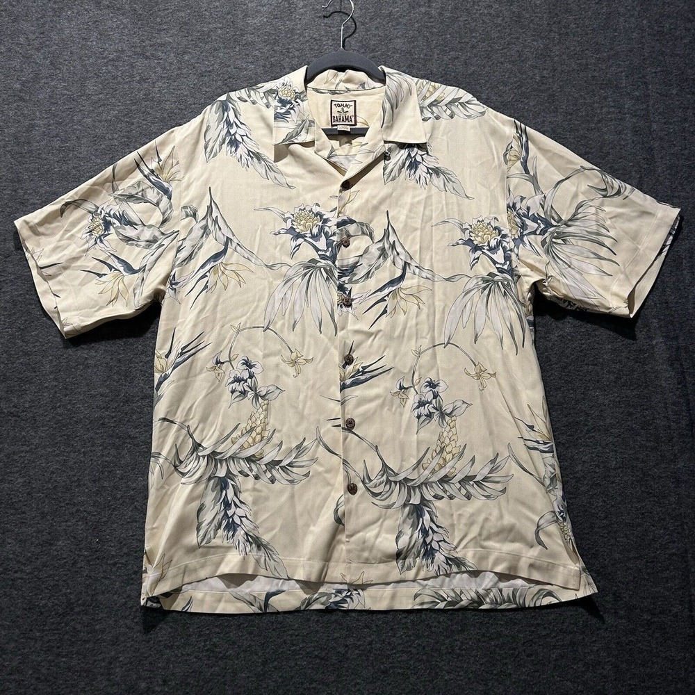 Tommy Bahama Silk Blend Button Up Floral Tropical‎ Cream Shirt Mens M/M
